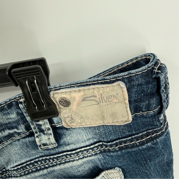 Silver Jeans Suki Shorts Blue Jeans Patchwork Womens Size 18 mid-short Denim - Picture 8 of 11